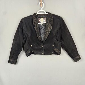 Vintage Paris Sport Club‎ Jacket Womens Medium Black Paisley Leather Western 90s